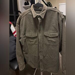Eddie Bauer Men’s Large Jacket 100% Cotton Green Collared Pockets Button Up